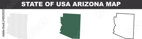 Arizona Map Vector Illustration Set, United States Territory Outline, Geographic Region
