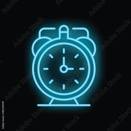 Glowing blue neon alarm clock showing the time on a black background