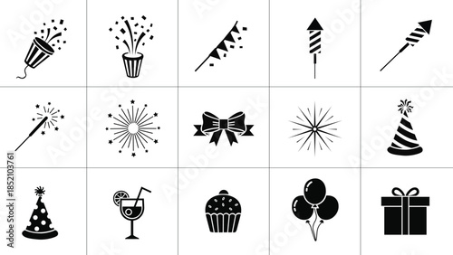 Birthday party clip art icons and symbols
