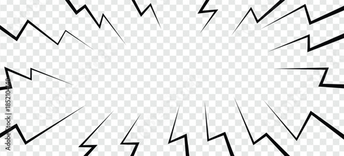 Dynamic comic book style radial speed or explosion effect frame on transparent background