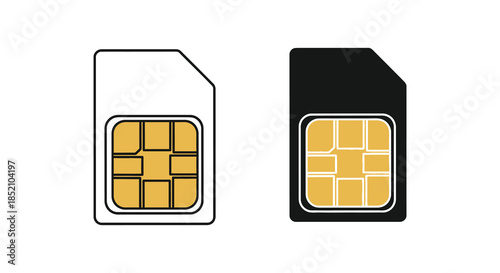 Two sim card icons depicted in contrasting colors one light and one dark silhouette