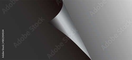 A sleek dark gray page curl effect revealing a smooth light gray background underneath