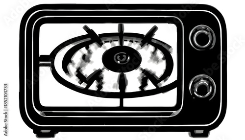 Black and white illustration of a gas stove with two burners