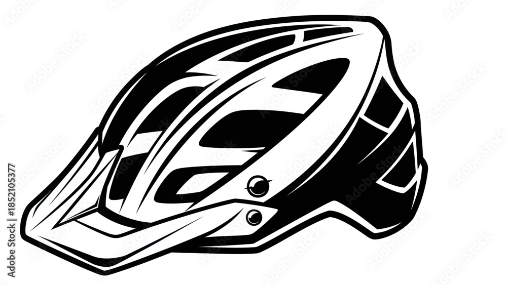 Fototapeta premium Black and White Mountain Bike Helmet Illustration.