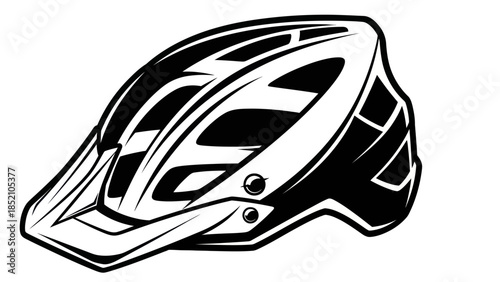 Black and White Mountain Bike Helmet Illustration.