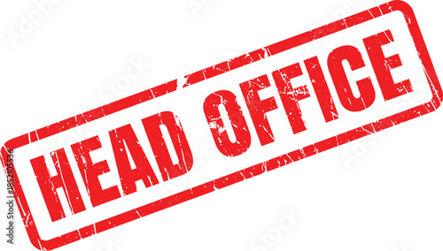 A striking red grunge rubber stamp displaying the words HEAD OFFICE on a clear white background
