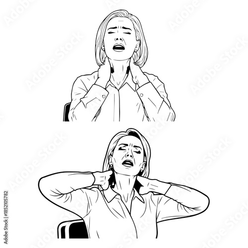 holding her neck in discomfort while working silhouette pack