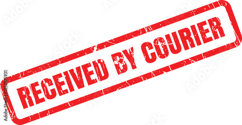 A vibrant red rubber stamp impression with RECEIVED BY COURIER text appears on a clean white background