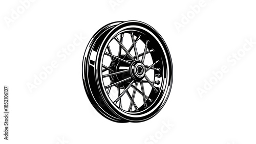 Detailed Illustration of a Classic Motorcycle Spoked Wheel.