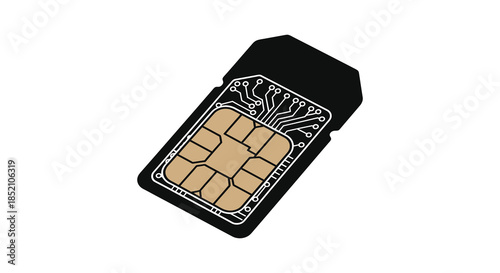 Detailed view of a gold sim card with intricate circuitry a striking silhouette