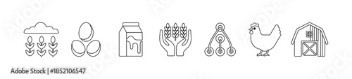 Farming and agriculture thin line icon set, farm related signs collection, vector illustrations
