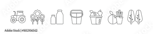 Farming and agriculture thin line icons set, farm related signs collection, vector illustrations