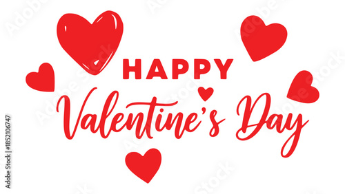 Happy Valentine's Day with Red Hearts Isolated on Transparent Background