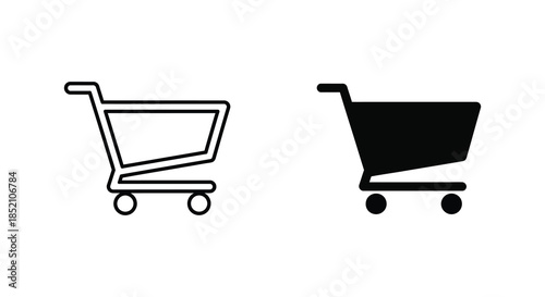 Two shopping carts presented in a simple black and white illustration silhouette