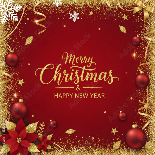 Christmas greeting card background with balls and snowflakes