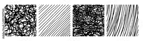 Set of monochrome hand-drawn crosshatch textures