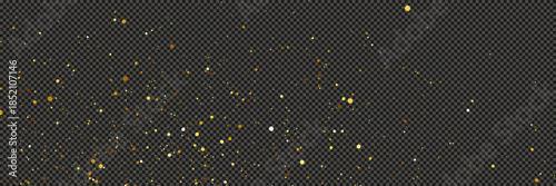 Gold glittering dust with stars on transparent backdrop