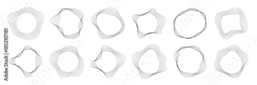 Set of round curved sound waves with dynamic wavy stripes