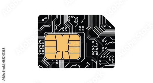 Detailed view of a sim card with intricate circuit board design a striking silhouette