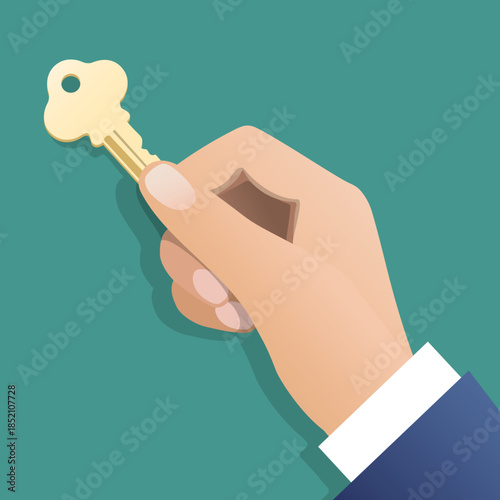 Human hand holds key