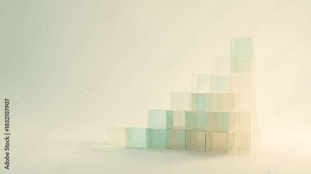 Fototapeta premium Business Growth Steps Concept with Copy Space, Minimal 3D Glass Blocks Illustration