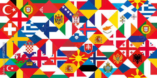 Seamless Mosaic Pattern of European Country Flags. European vector background.