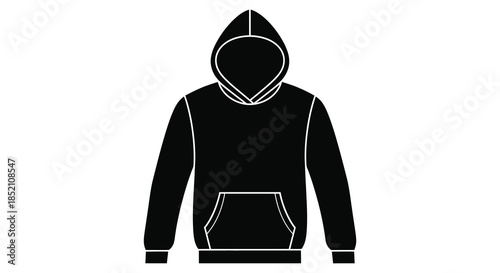 Simple black hooded sweatshirt design front view minimalist graphic clothing item silhouette