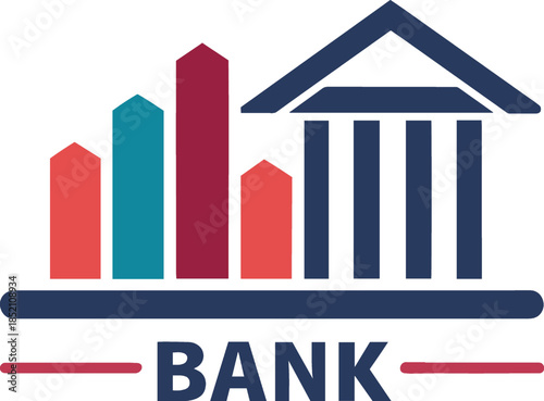 Bank logo with graph and building icon isolated on white background