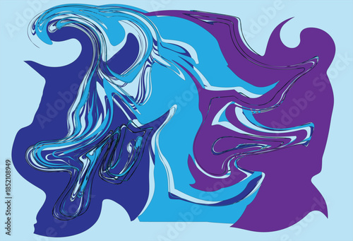This abstract background showcases bold, fluid shapes that appear to melt and swirl into one another, creating a dynamic and expressive composition. The design features layered tones of blue, cyan, an