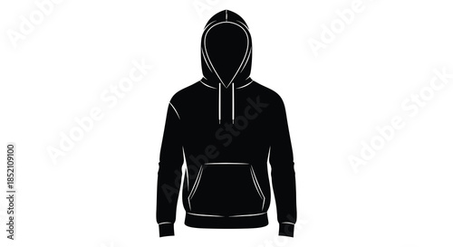 A striking black hooded sweatshirt design front view minimalist style simple graphic silhouette