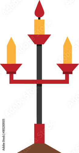 A colorful illustration of a candelabra with three lit candles on isolated white background