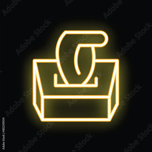 Neon yellow glowing symbol of charity with a hand putting paper in the donation box