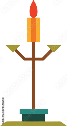 A colorful illustration of a candelabra with one lit candle isolated on white background