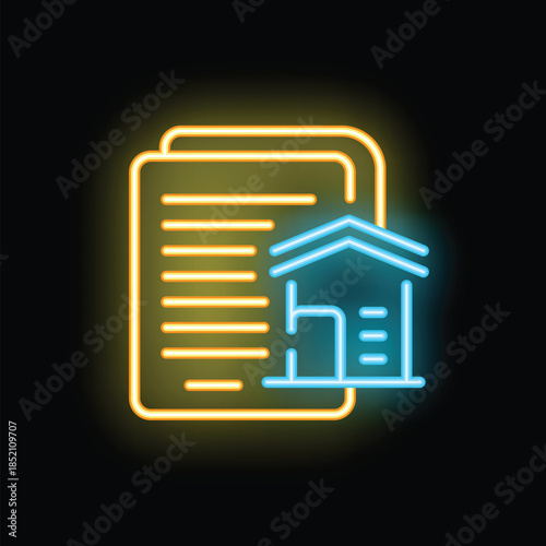 Glowing neon icon of a house project showing real estate investment