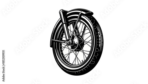Vintage Motorcycle Front Wheel and Fender Illustration.