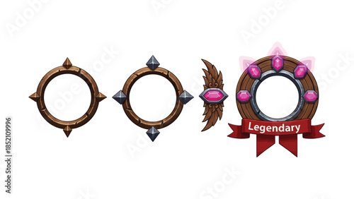 Stone Game Frame Set Medieval UI Vector