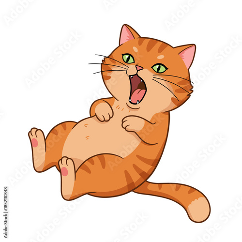 Cartoon Orange Tabby Cat Yawning with Paws Up.