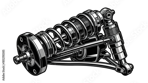 Detailed Illustration of a Vintage Car Suspension System.