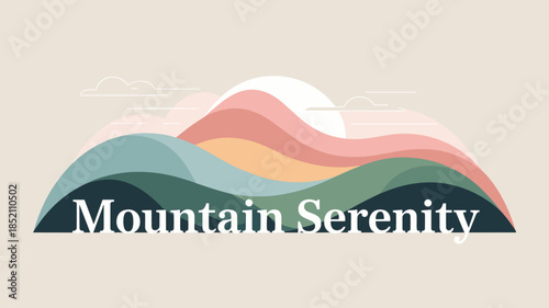 Mountain Serenity Landscape Illustration with Soft Colors