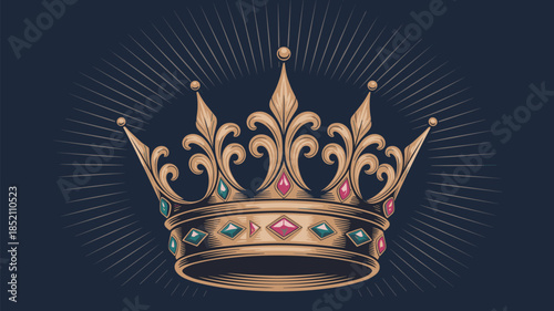 Ornate Gold Crown Emblem with Gemstones