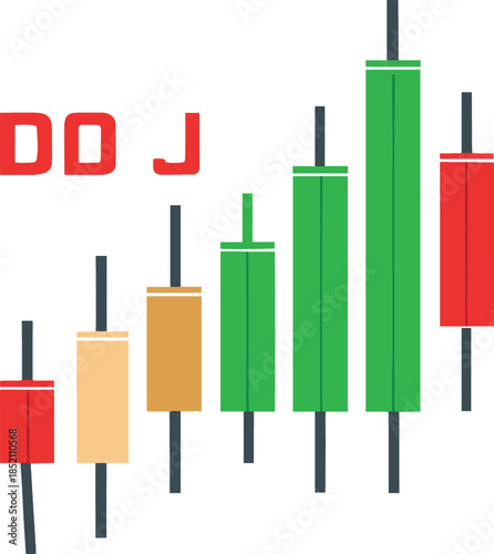 Colorful stock market candlestick chart with red and green bars on white