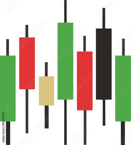 Colorful stock market candlestick chart isolated on white background