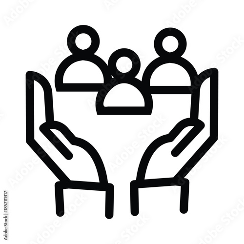 Hands Protecting People, Support Symbol, Line Art