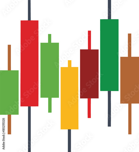 Colorful stock market candlestick chart isolated on white background