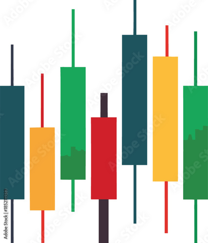 Colorful stock market candlestick chart isolated on white background