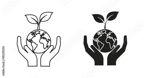Hands cradling earth with leaves a symbol of environmental protection sustainability silhouette
