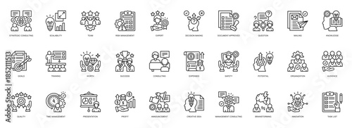 Strategic Consulting icon collection line style. containing  Strategic Consulting, Scalability, Team, Risk Management, Expert, Decision Making