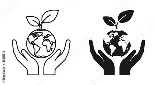 Hands cradling the earth with sprouting leaves a symbol of global care silhouette