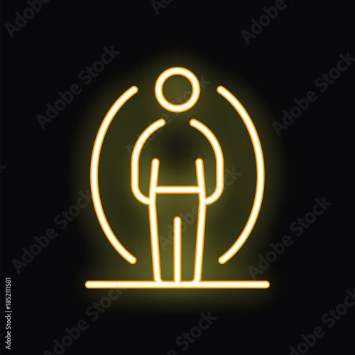 Neon sign depicting the concept of isolation with a man standing alone within a circle