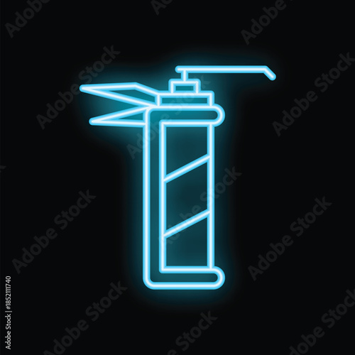 Blue neon sign representing a shaving foam dispenser on a black background